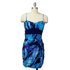 City Triangles Vintage Y2K Mini Dress Size M Blue Print Sweetheart Hoco 2000s